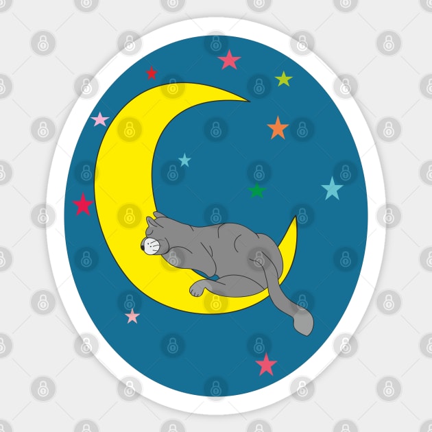 Cat on the moon Sticker by Alekvik